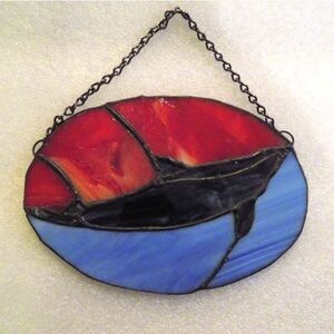 Whale Orca Sun Catcher with Hanging Chain Stained Glass Suncatcher Coastal Decor